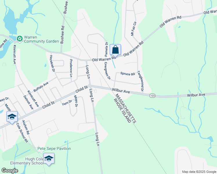 map of restaurants, bars, coffee shops, grocery stores, and more near 20 Rhode Island 103 in Warren