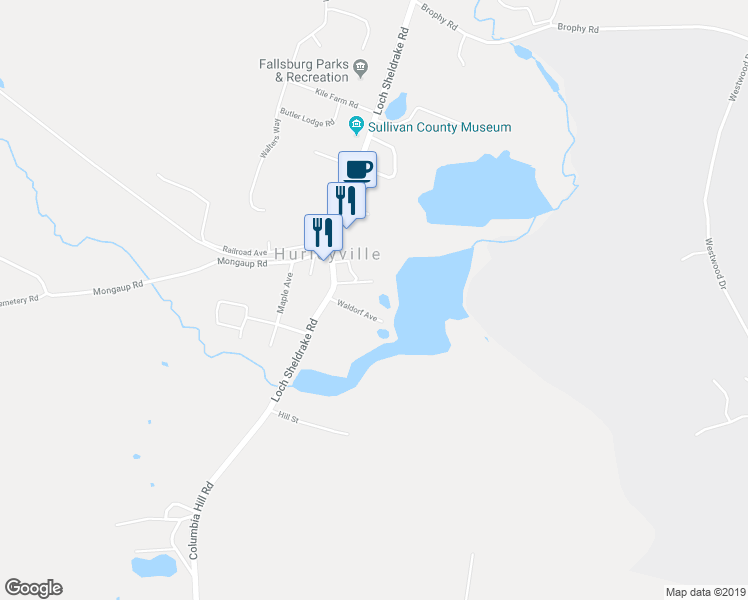 map of restaurants, bars, coffee shops, grocery stores, and more near 15 Waldorf Avenue in Hurleyville