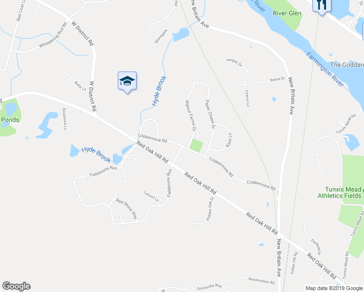 map of restaurants, bars, coffee shops, grocery stores, and more near 16 Chapel Road in Farmington