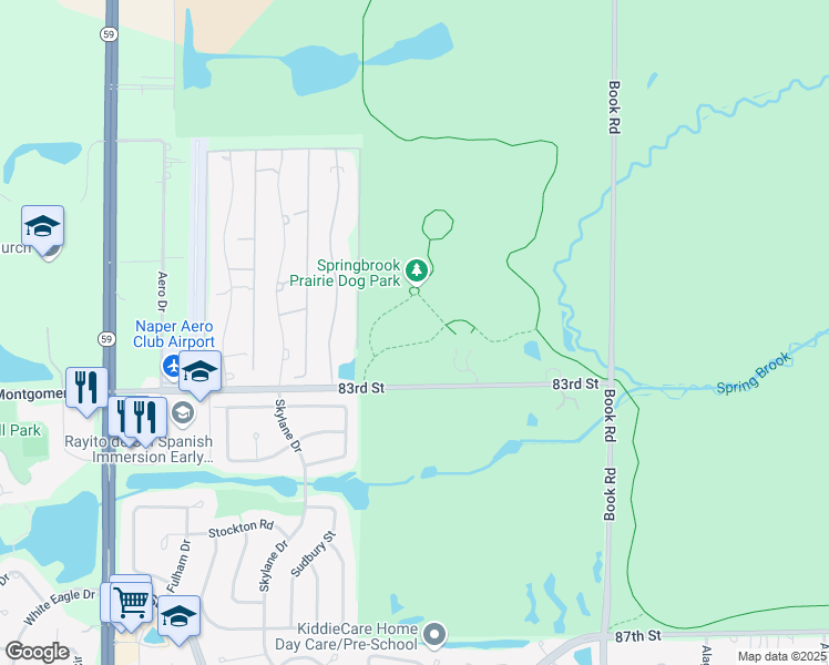 map of restaurants, bars, coffee shops, grocery stores, and more near 29W128 83rd Street in Naperville