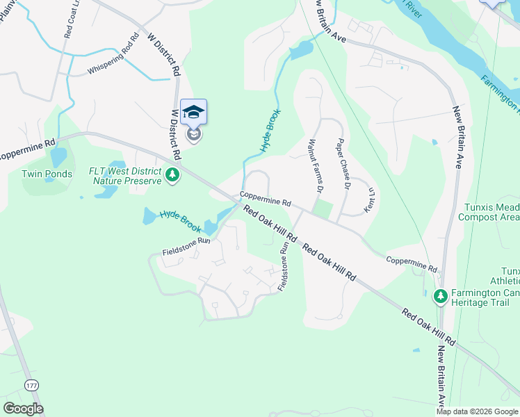 map of restaurants, bars, coffee shops, grocery stores, and more near 194 Red Oak Hill Road in Farmington