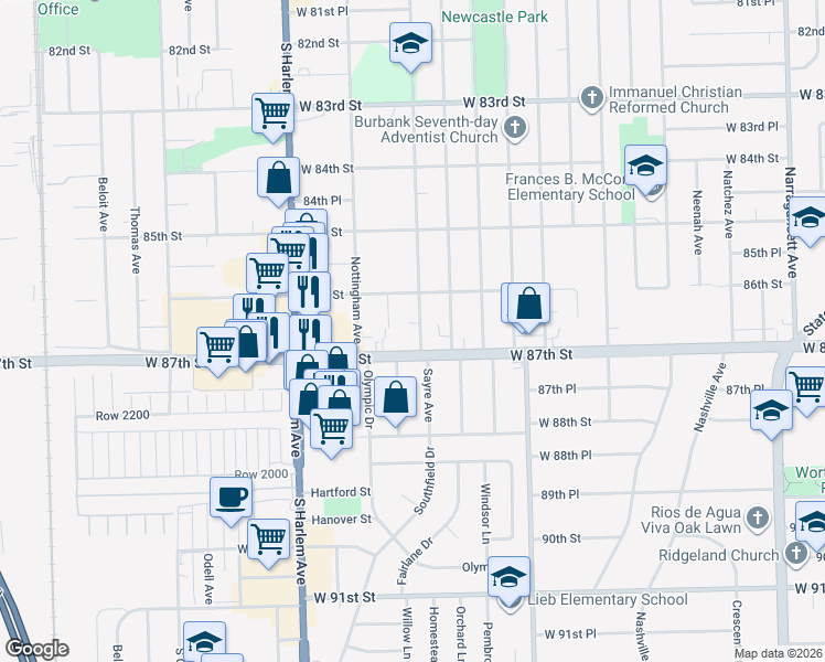 map of restaurants, bars, coffee shops, grocery stores, and more near 8619 Nordica Avenue in Burbank