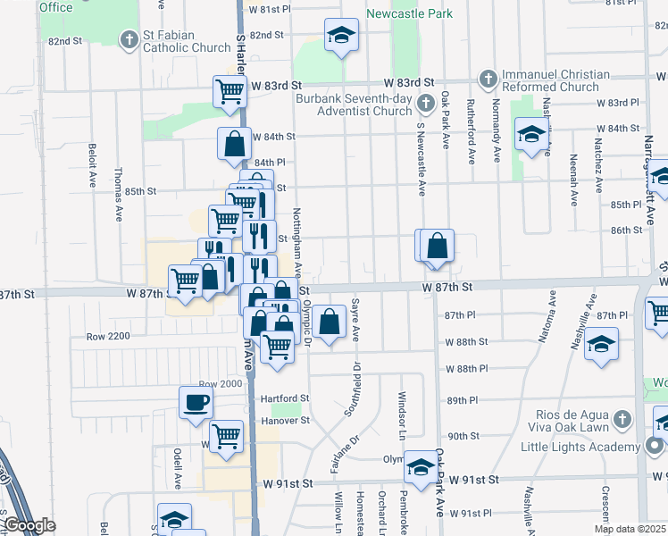 map of restaurants, bars, coffee shops, grocery stores, and more near 8619 Nordica Avenue in Burbank