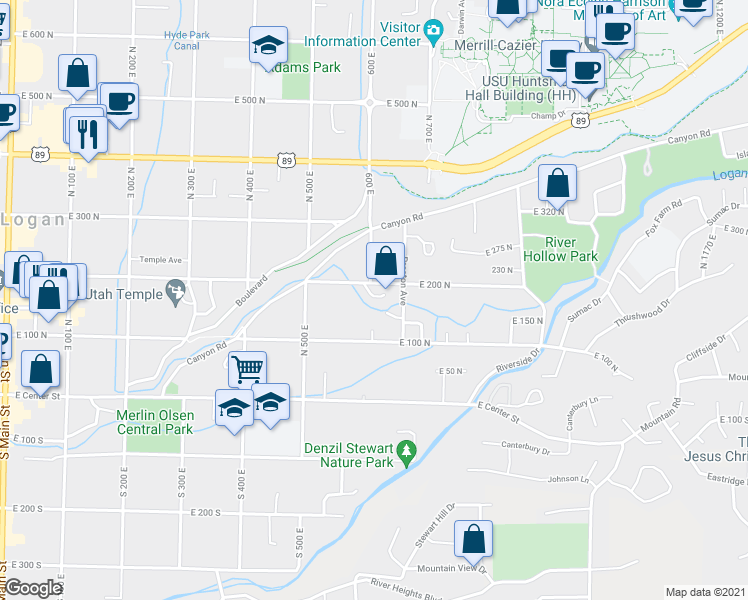 map of restaurants, bars, coffee shops, grocery stores, and more near 606 Le Ruisseau Dr in Logan