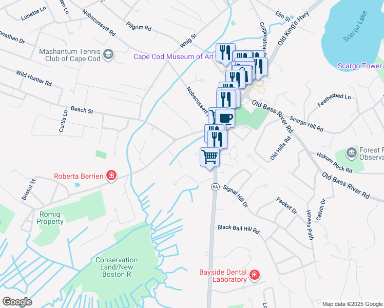 map of restaurants, bars, coffee shops, grocery stores, and more near 9 Antonelli Circle in Dennis