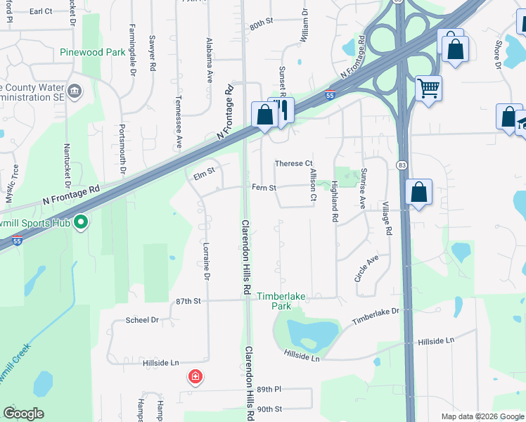 map of restaurants, bars, coffee shops, grocery stores, and more near 9S550 Brookbank Road in Willowbrook