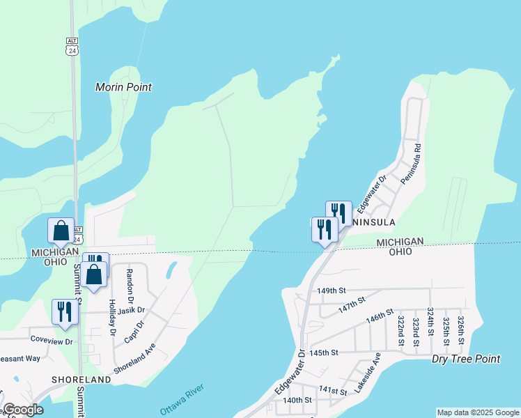 map of restaurants, bars, coffee shops, grocery stores, and more near 6360 Willow Place in Erie