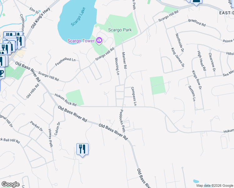 map of restaurants, bars, coffee shops, grocery stores, and more near 22 Westwind Drive in Dennis