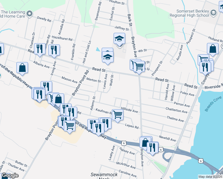 map of restaurants, bars, coffee shops, grocery stores, and more near 28 Tower Hill Road in Somerset
