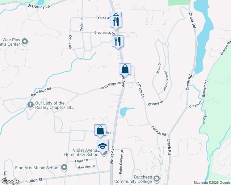 map of restaurants, bars, coffee shops, grocery stores, and more near 15 Miller Place in Poughkeepsie