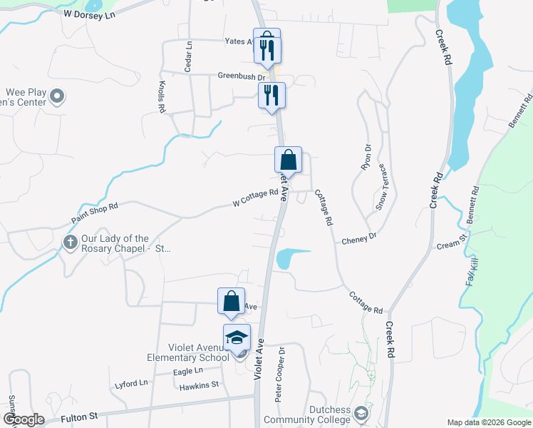 map of restaurants, bars, coffee shops, grocery stores, and more near 15 Miller Place in Poughkeepsie