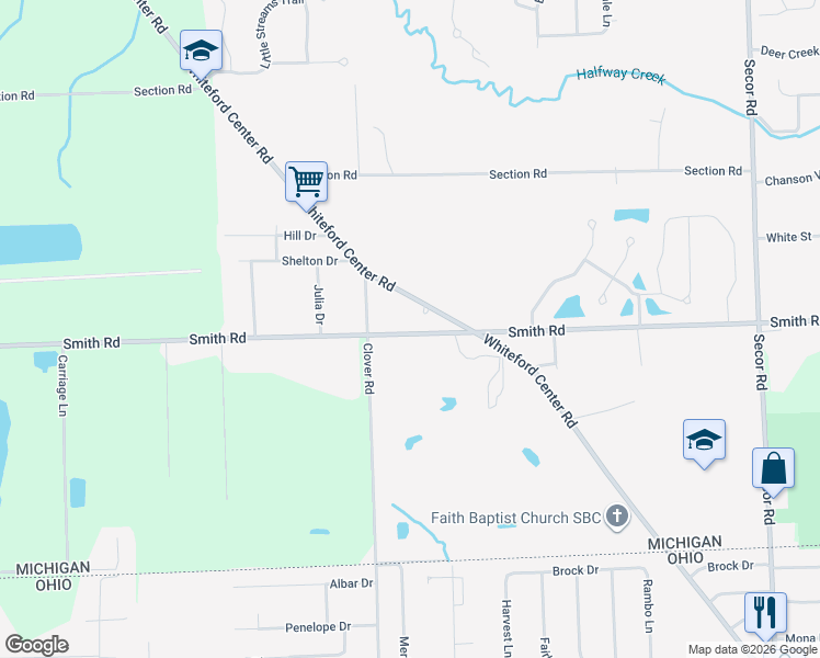 map of restaurants, bars, coffee shops, grocery stores, and more near 3930 Smith Road in Lambertville