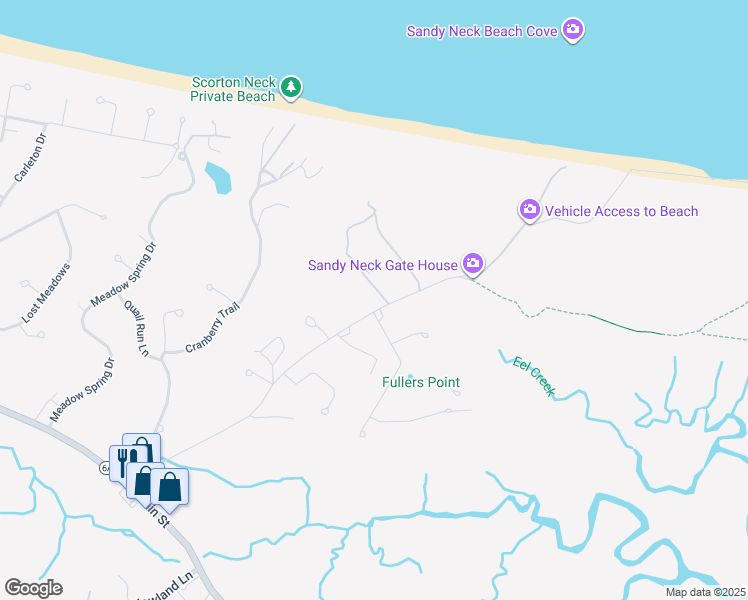 map of restaurants, bars, coffee shops, grocery stores, and more near 3 Shaw Road in Mashpee