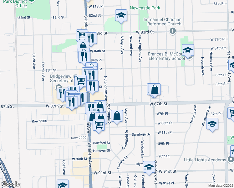 map of restaurants, bars, coffee shops, grocery stores, and more near 8619 Nordica Avenue in Burbank