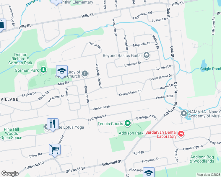 map of restaurants, bars, coffee shops, grocery stores, and more near 109 Westerly Terrace in East Hartford