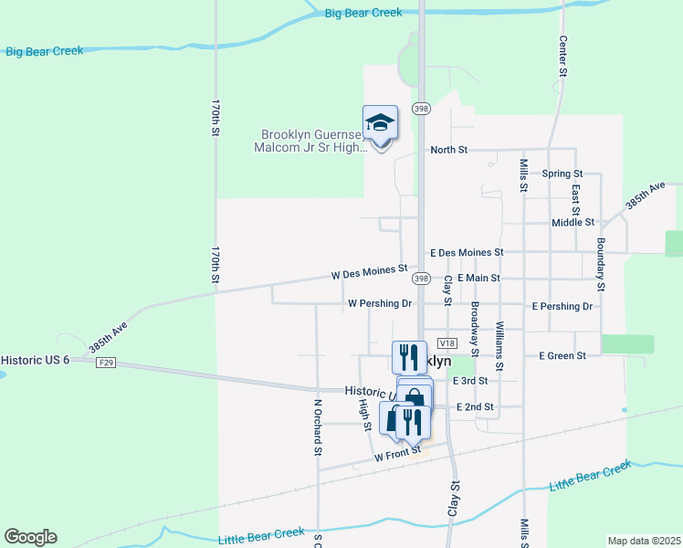 map of restaurants, bars, coffee shops, grocery stores, and more near 405 West Des Moines Street in Brooklyn