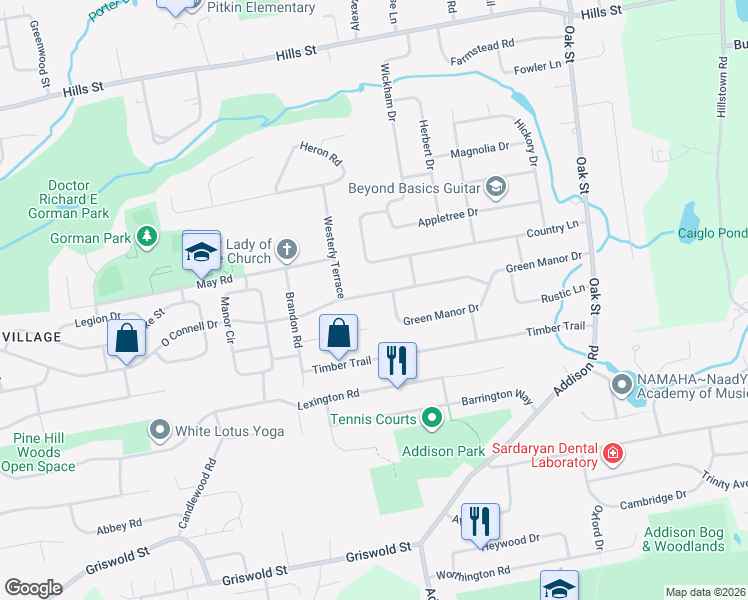 map of restaurants, bars, coffee shops, grocery stores, and more near 109 Westerly Terrace in East Hartford