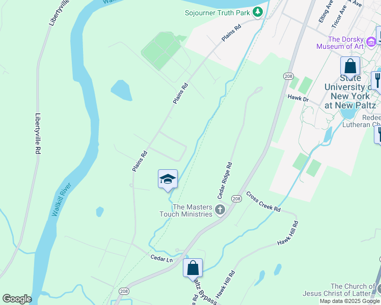 map of restaurants, bars, coffee shops, grocery stores, and more near 12 Woodland Drive in New Paltz