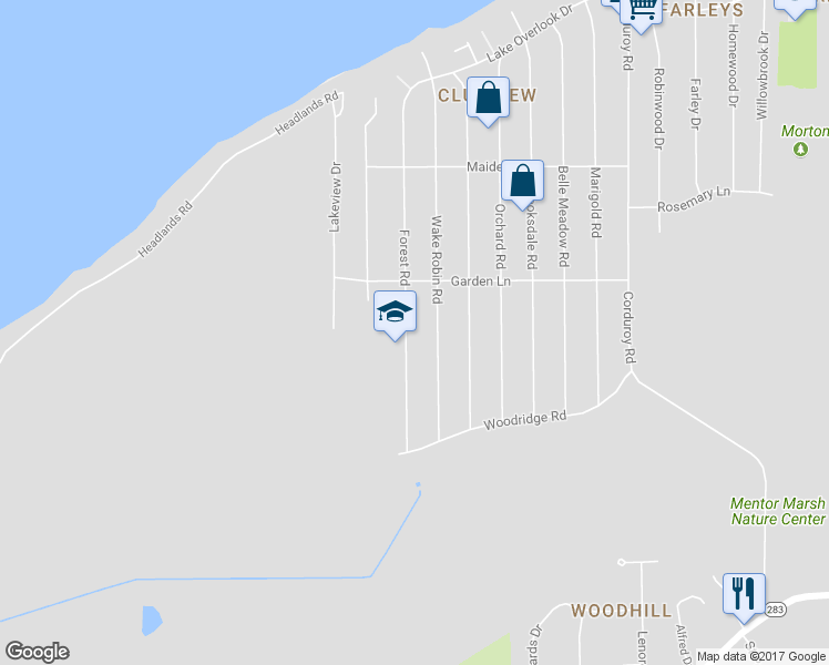 map of restaurants, bars, coffee shops, grocery stores, and more near 5007 Forest Road in Mentor