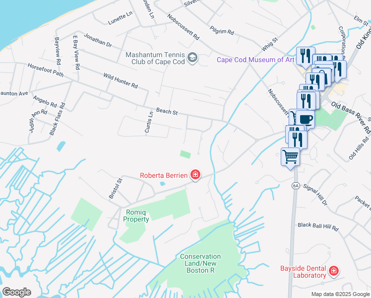 map of restaurants, bars, coffee shops, grocery stores, and more near 14 Willie Nick Way in Dennis
