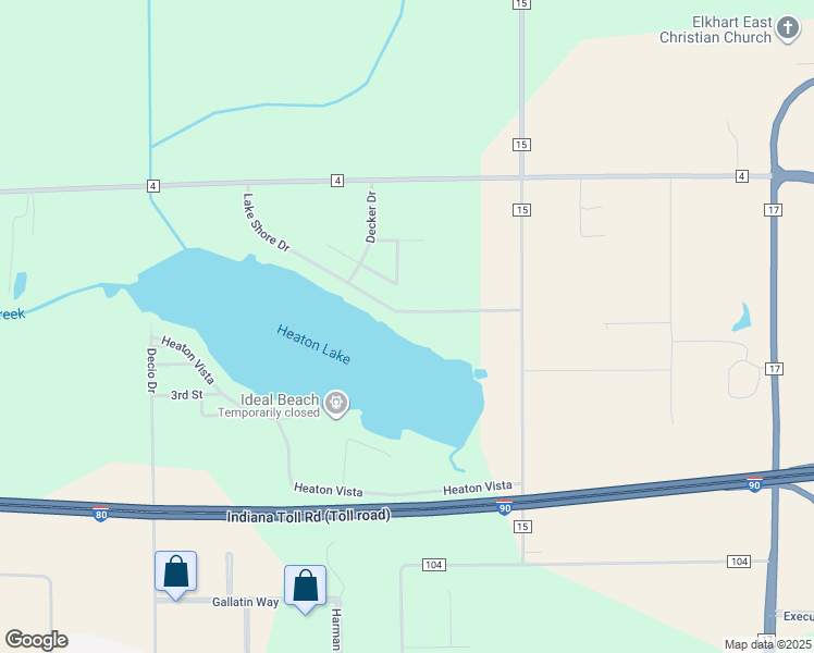 map of restaurants, bars, coffee shops, grocery stores, and more near 22674 Lake Shore Drive in Elkhart