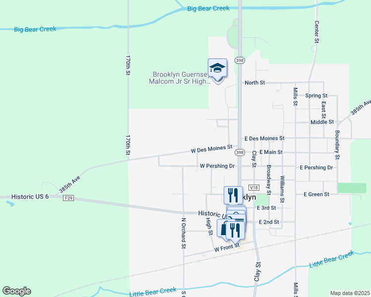 map of restaurants, bars, coffee shops, grocery stores, and more near 405 West Des Moines Street in Brooklyn