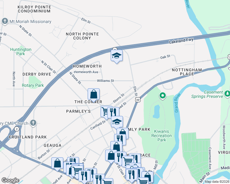 map of restaurants, bars, coffee shops, grocery stores, and more near in Painesville