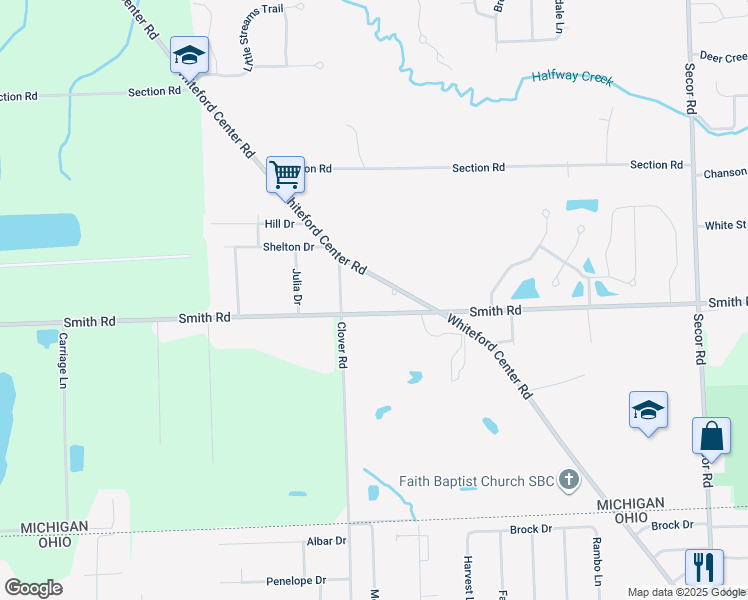 map of restaurants, bars, coffee shops, grocery stores, and more near 3930 Smith Road in Lambertville