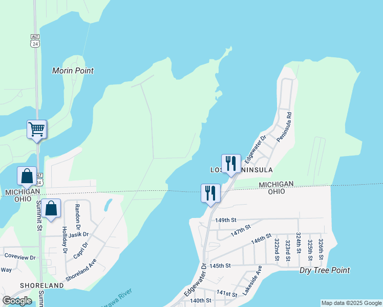 map of restaurants, bars, coffee shops, grocery stores, and more near 6360 Willow Place in Erie