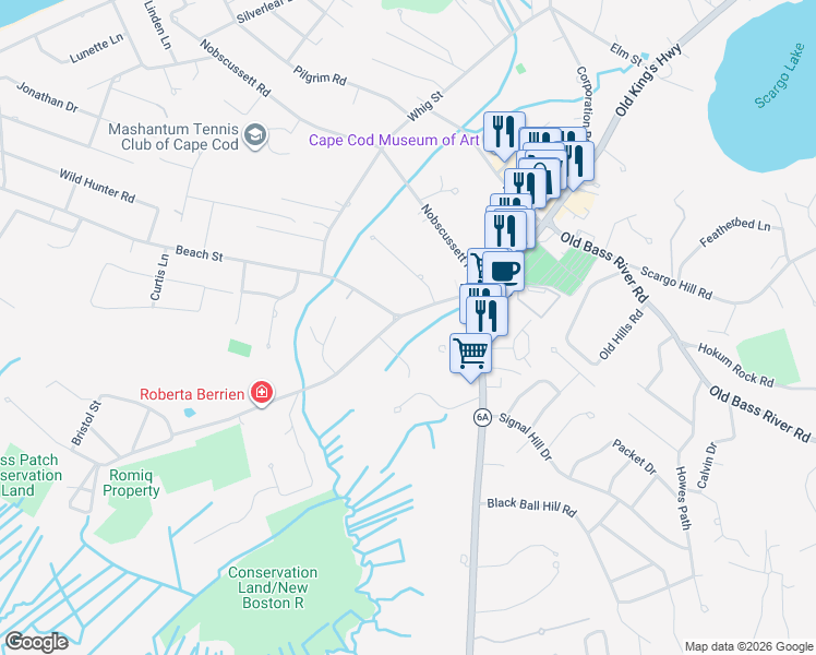 map of restaurants, bars, coffee shops, grocery stores, and more near 9 Antonelli Circle in Dennis