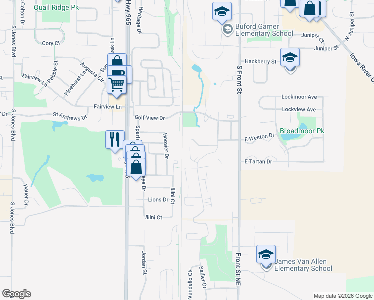 map of restaurants, bars, coffee shops, grocery stores, and more near 845 Rachael Street in North Liberty