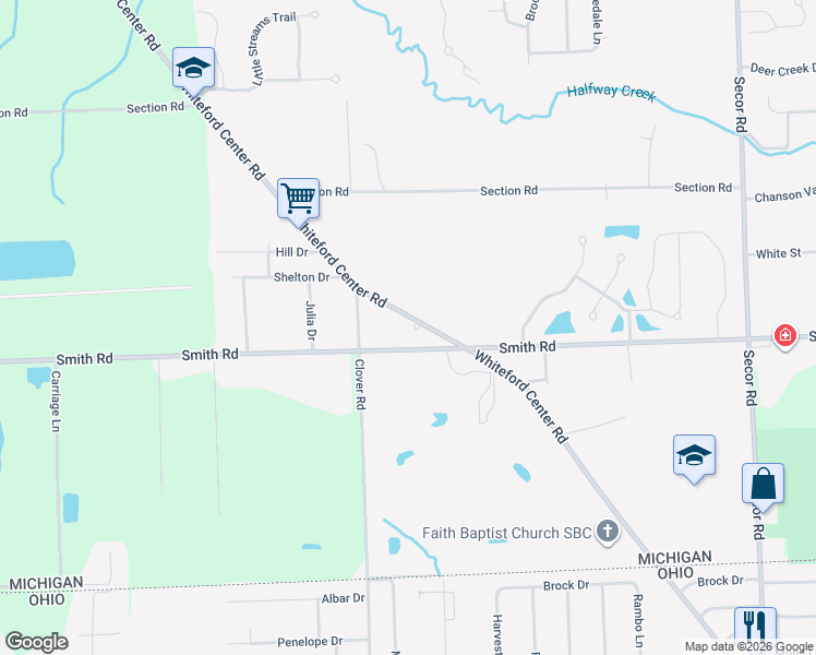 map of restaurants, bars, coffee shops, grocery stores, and more near 3930 Smith Road in Lambertville