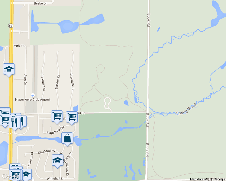 map of restaurants, bars, coffee shops, grocery stores, and more near 29W128 83rd Street in Naperville