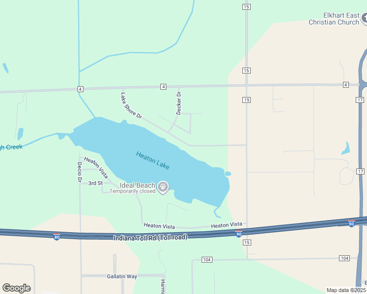 map of restaurants, bars, coffee shops, grocery stores, and more near 22674 Lake Shore Drive in Elkhart