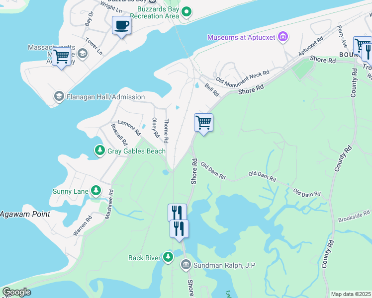 map of restaurants, bars, coffee shops, grocery stores, and more near 7 Monument Neck Road in Bourne