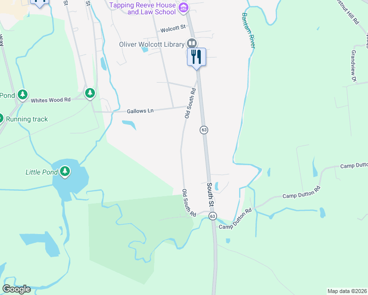map of restaurants, bars, coffee shops, grocery stores, and more near 173 Old South Road in Litchfield
