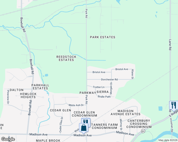 map of restaurants, bars, coffee shops, grocery stores, and more near 277 Park Road in Painesville