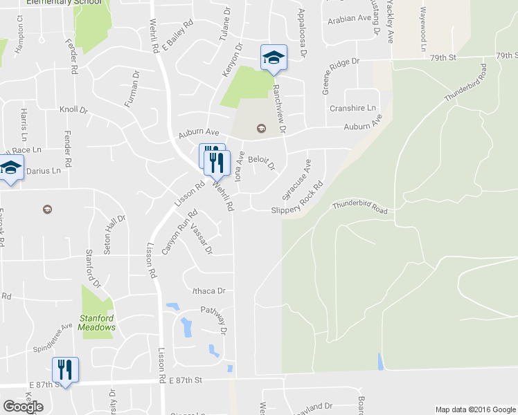 map of restaurants, bars, coffee shops, grocery stores, and more near 1848 Slippery Rock Road in Naperville
