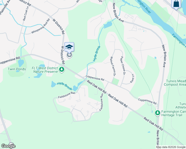 map of restaurants, bars, coffee shops, grocery stores, and more near 194 Red Oak Hill Road in Farmington