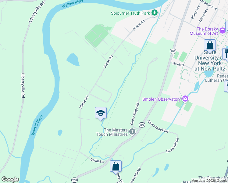 map of restaurants, bars, coffee shops, grocery stores, and more near 12 Woodland Drive in New Paltz
