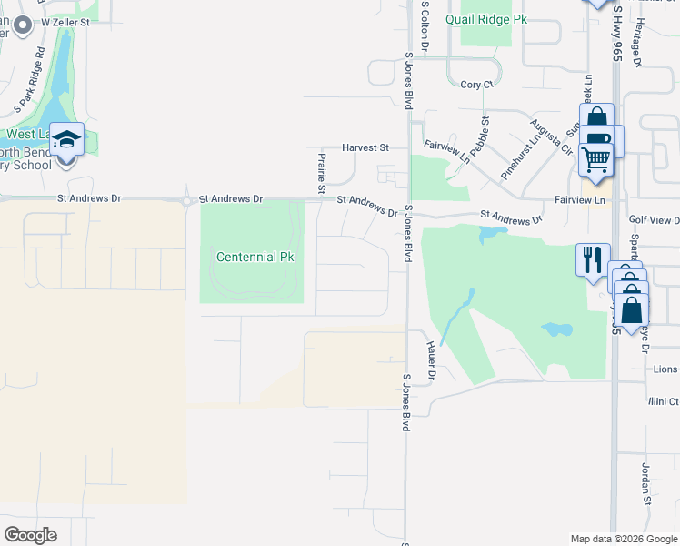 map of restaurants, bars, coffee shops, grocery stores, and more near 1335 Hancock Street in North Liberty