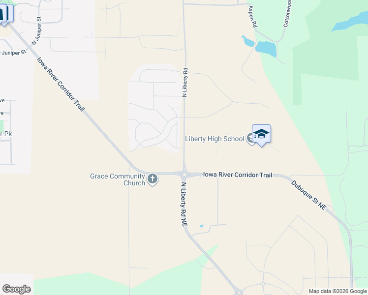 map of restaurants, bars, coffee shops, grocery stores, and more near North Liberty Road Northeast in North Liberty