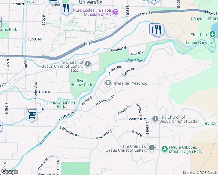 map of restaurants, bars, coffee shops, grocery stores, and more near 1075 Sumac Drive in Logan
