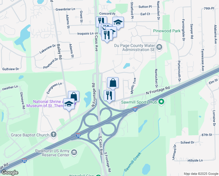 map of restaurants, bars, coffee shops, grocery stores, and more near 8401 Captons Lane in Darien