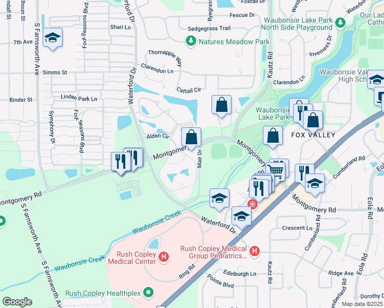 map of restaurants, bars, coffee shops, grocery stores, and more near 2003 Montgomery Road in Aurora