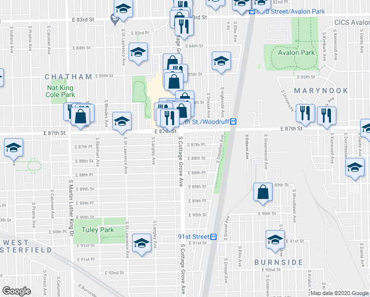 map of restaurants, bars, coffee shops, grocery stores, and more near in Chicago