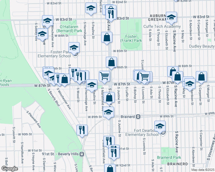 map of restaurants, bars, coffee shops, grocery stores, and more near in Chicago