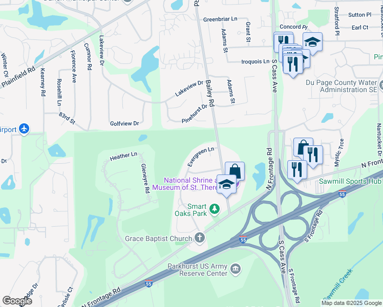 map of restaurants, bars, coffee shops, grocery stores, and more near 1528 Evergreen Lane in Darien