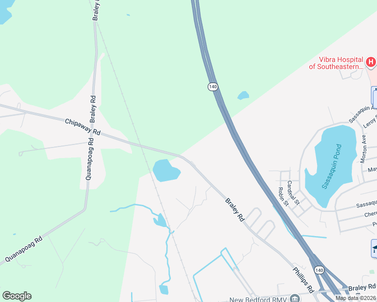 map of restaurants, bars, coffee shops, grocery stores, and more near 1627 Braley Road in New Bedford