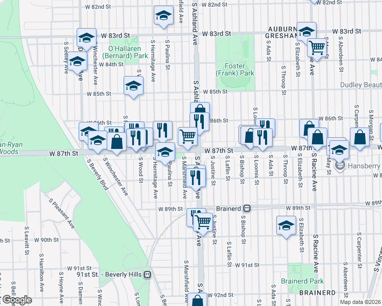 map of restaurants, bars, coffee shops, grocery stores, and more near in Chicago